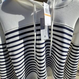 Cable & Gauge White and Black Striped Long Sleeve Dress